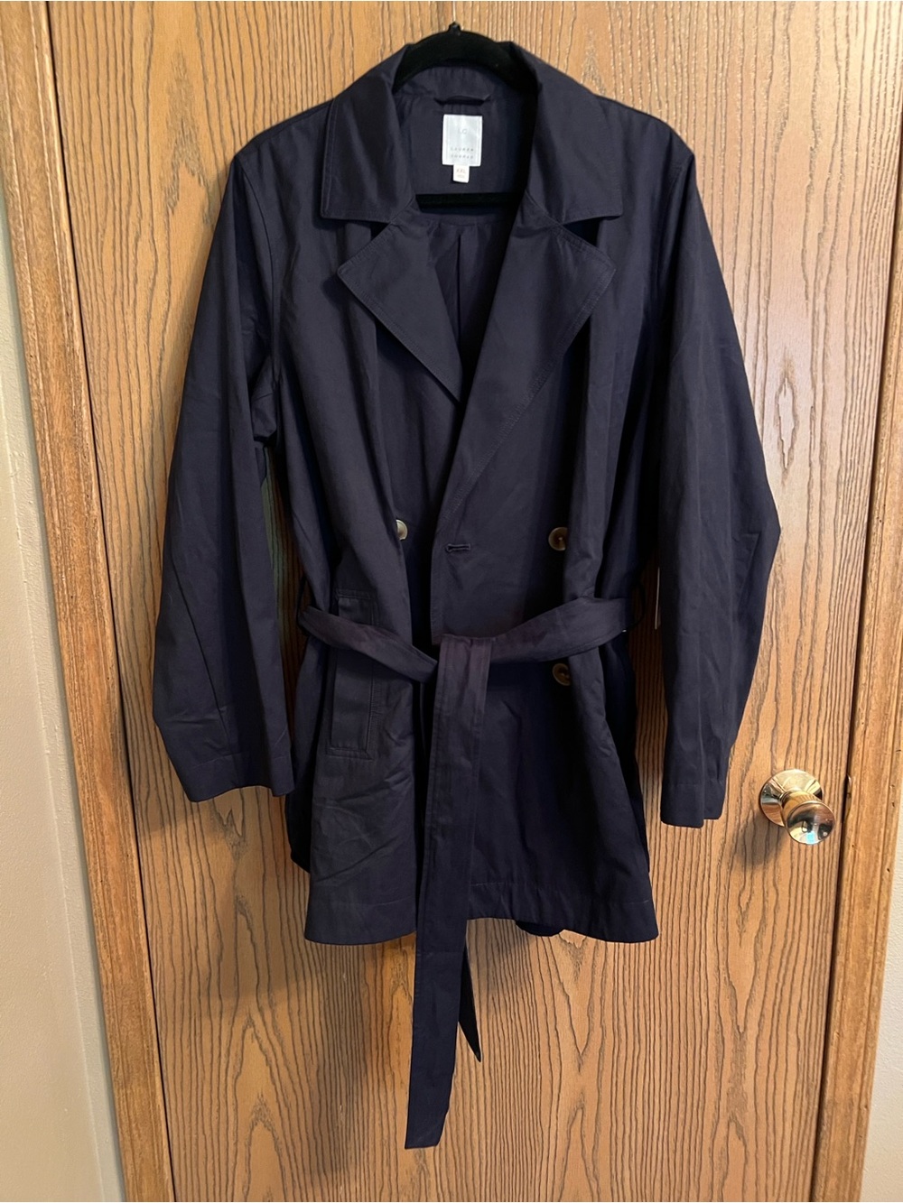 LC Lauren Conrad Navy Double-Breasted Trench Coat